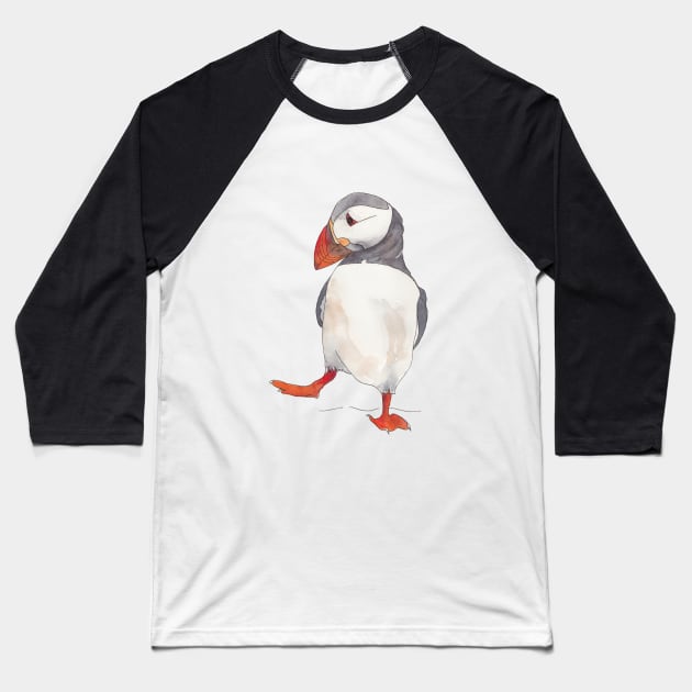 Dancing puffin watercolor illustration Baseball T-Shirt by kittyvdheuvel